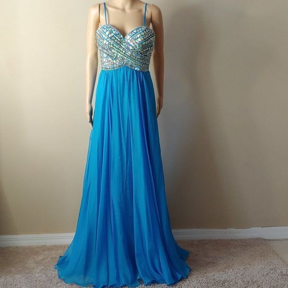 NWT Jovani A-line Prom Formal Gown in Peacock - Picture 5 of 5